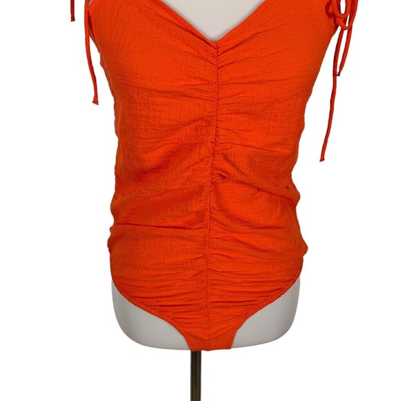 Zara Orange Bodysuit Large Tie Shoulder Slim Fit Summer Night Out - Picture 3 of 6